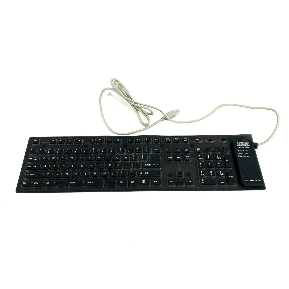 GrandTec Virtually Indestructible Keyboard Flexible Silicone USB Wired Black